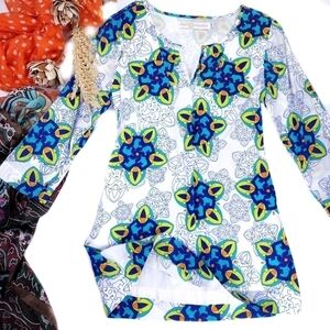 Tracy Negoshian White Blue Tunic Dress Sz Xs